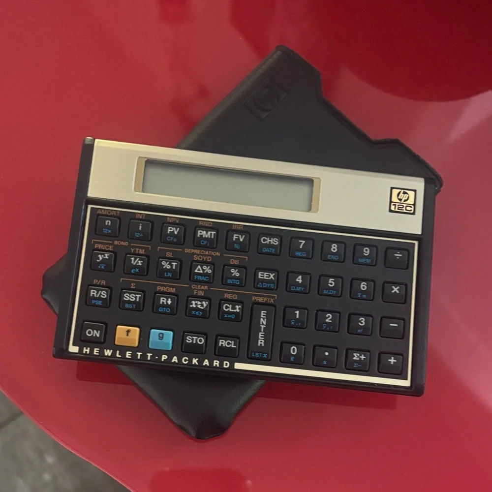 HP Hewlett-Packard Black and Gold Financial Calculator (Vintage Style)